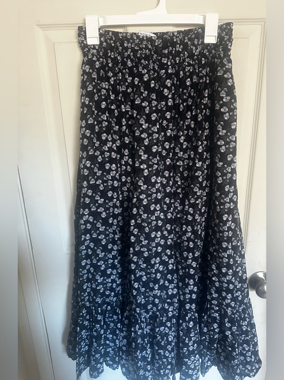 And Now This maxi navy blue Floral Tiered Maxi Skirt size M